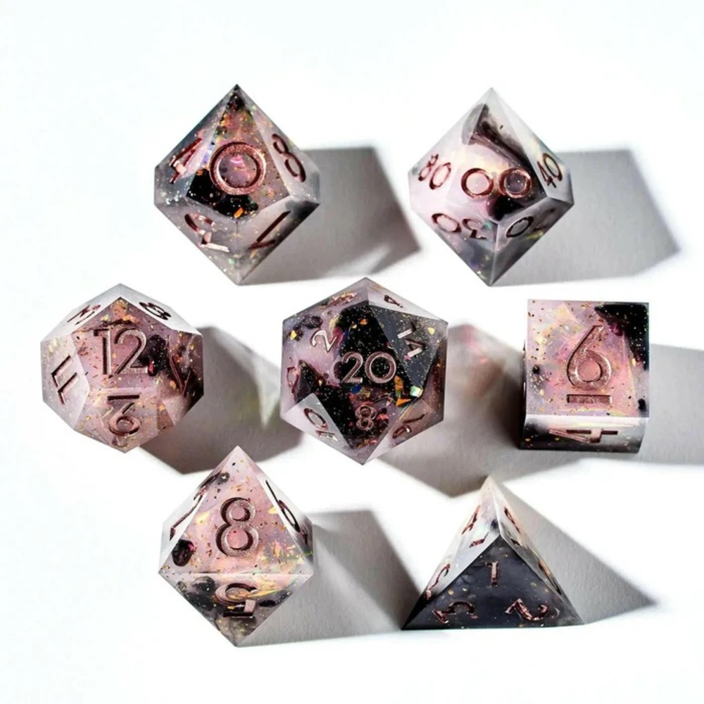 D&D - Dispel Dice - Milky Strawberry Galaxy 7-Piece Polyhedral Dice Set